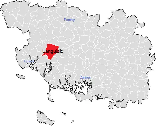 Carte représentant par des couleurs différentes l'emplacement d'une commune au sein de son département.