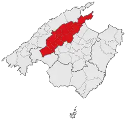 Localisation de la comarquedu Raiguer dans l'île de Majorque.