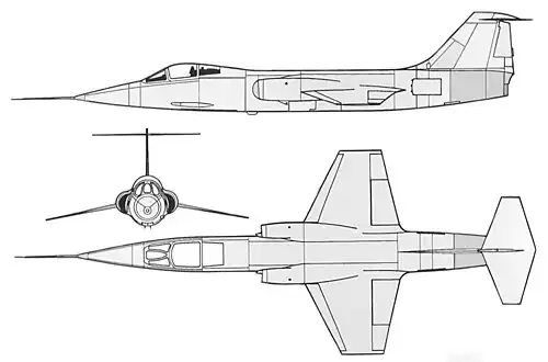 Plan trois-vues du XF-104.