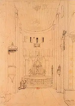 Loctudy : intérieur de l'église Saint-Tudy en 1833 (dessin d'Auguste Mayer).