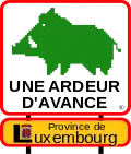 Le logo du sanglier pixelisé vert et le slogan « une ardeur d'avance » étaient en vigueur de 1987 à 2016 comme logo officiel de la province.