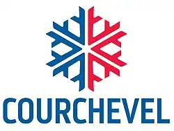 Logotype de la station de Courchevel montrant un flocon de neige stylisé aux couleurs du drapeau tricolore français.