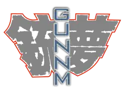 Gunnm écrit à la verticale apposé sur l'écriture en deux idéogrammes du titre japonais Ganmu