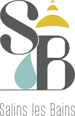Dessin d'un logo représentant les lettres S et B avec une goutte d'eau et le dôme d'une église.