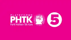 logo blanc sur fond rose avec les lettres PHTK et un poing levé