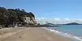 Vue de la plage de Mission Bay en regardant vers l'ouest.