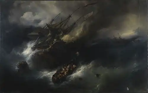 L'Incendie du Kent, 1825, Théodore Gudin, 1828 (Inv. 9 OA 34 D).