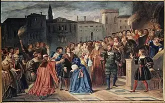 Scène de l'affront (Lucrèce Borgia, acte I, scène V), toile de Louis Boulanger, Paris, Maison de Victor Hugo, XIXe&nbsp;siècle.