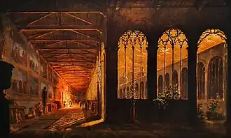 Le Campo Santo de Pise, huile sur toile verso : tableau vu peu éclairé.