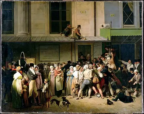L’entrée du théâtre de l’Ambigu-Comique à une représentation gratis, Louis-Léopold Boilly (1819).