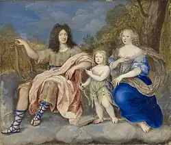 Louis XIV avec reine Marie-Thérèse et le fils de Louis, le Dauphin, par Joseph Werner 1662.