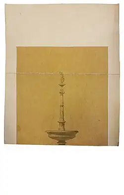 Projet de Joseph Lousberg, avec saint Michel terrassant le dragon à la place de la botteresse.