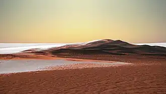 Vue d'artiste du monticule de glace d'eau du cratère de Louth