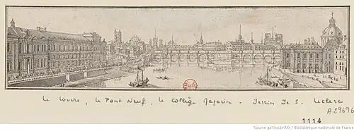 Le Louvre, le Pont-Neuf, le collège Mazarin en 1687, par Sébastien Leclerc