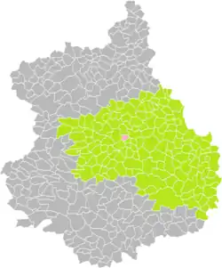 Position de Lucé (en rose) dans l'arrondissement de Chartres (en vert) au sein du département d'Eure-et-Loir (grisé).