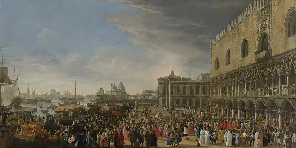 Luca Carlevarijs, Réception du cardinal César d'Estrées à Venise en 1706, Amsterdam, Rijksmuseum.