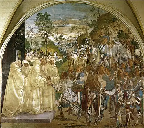 Saint Benoît reconnaissant et accueillant Totila.