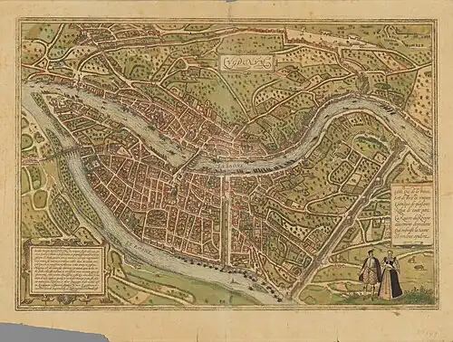 Plan de Lyon vers 1575 publié par Braun et Hogenberg