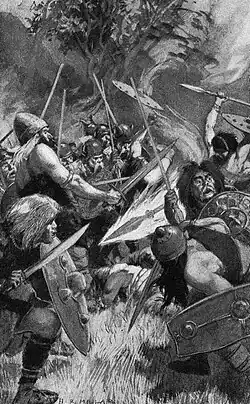 La Lance de Lugh de H.R.Millar, illustration publiée dans Celtic Myth and Legend de Charles Squire (1905)