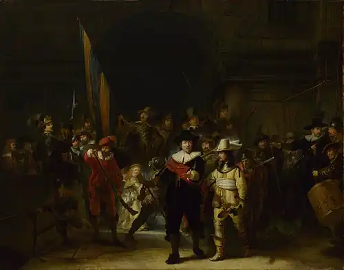Gerrit Lundens, Copie de La Ronde de nuit, avant 1653, huile sur panneau de chêne, Rijksmuseum Amsterdam en prêt permanent de la National Gallery, Londres.