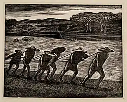 Luo Qingzhen, En remontant le courant, 12,9×16,3&nbsp;cm, 1935.