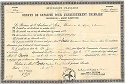 BE obtenu en 1895 par la même lycéenne de 3e&nbsp;année âgée de 16 ans.