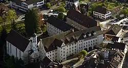 Vue aérienne du Lycée cantonal de Porrentruy.
