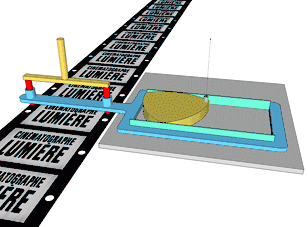 Mécanisme à came de Reuleaux du cinématographe Lumière (perforations rondes).