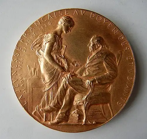Médaille Centenaire français de la naissance de Michel Eugène Chevreul (1886). Graveur : Oscar Roty (1846-1911). Revers.