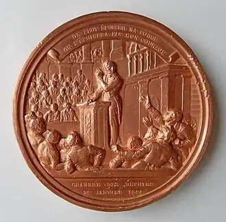 François Guizot (1844), médaille en cuivre, 100&nbsp;mm, verso.