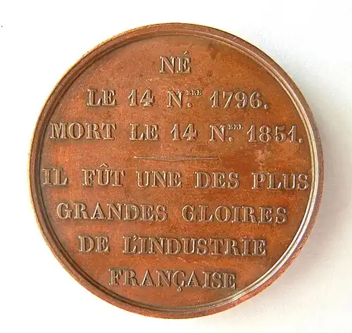 Jean Lambert Bonjean (1796-1851) industriel français, revers.