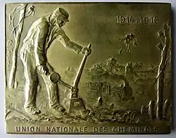 Union nationale des Cheminots 1914-1916, plaquette, avers.