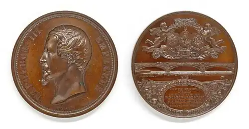Médaille célébrant la construction du pont en 1854.