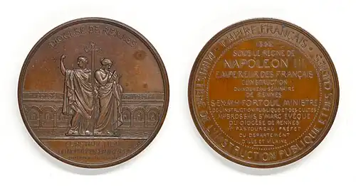 Médaille de la construction du nouveau séminaire de Rennes en 1854 sous le règne de Napoléon III.