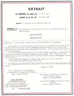 Décret d'attribution de la Médaille militaire du Sgt/chef Jean Rémy.