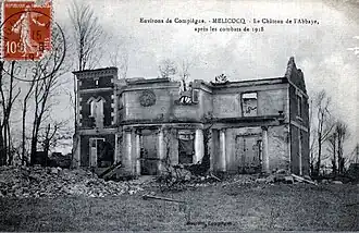 Les ruines du château   après les combats de juin 1918.