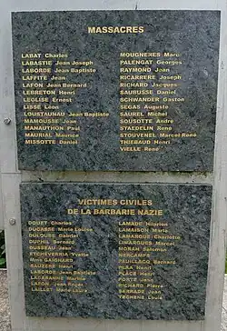 Nom d'André Soussotte figurant sur le Mémorial de la résistance landaise à Téthieu.