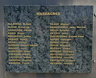 Nom de Joseph Bordes (abbé) figurant sur le Mémorial de la résistance landaise à Téthieu.