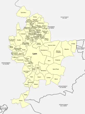 Métropole de Lyon et communes qui la composent.