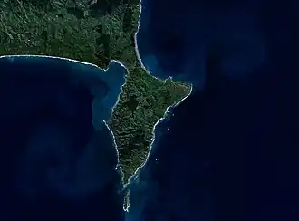 =NASA image satellite de la Peninsule Māhia