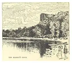 dessin à l'encre, une baie, des falaises, un bateau