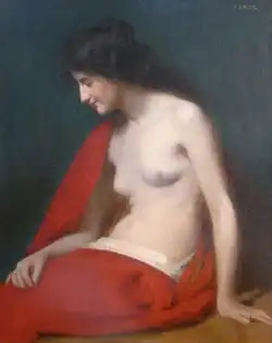 Nu assis à la serviette rouge, Altkirch, musée sundgauvien