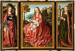 Triptyque de la Vierge à l'Enfant, Santa Catalina et Santa Bárbara (XVIe&nbsp;siècle).
