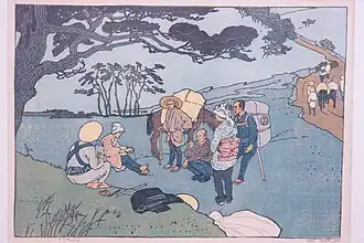 Une halte en montagne (1900), gravure sur bois.