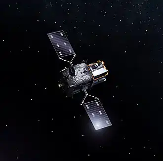Vue d'artiste du satellite Météosat de 3ème génération avec à son bord l'instrument scientifique Sentinel-4.