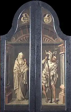 Triptyque avec la crucifixion du Christ, détail (panneaux fermés), huile sur panneau, vers 1480-1520, Musée Wallraf-Richartz, Cologne.