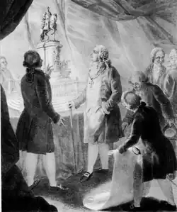 Machado de Castro présentant la maquette de la statue équestre de Joseph Ier au marquis de Pombal.