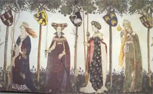 Une partie des Neuf preuses représentées au Castello della Manta.