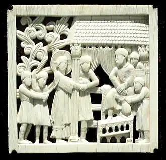 La Flagellation du Christ devant Pilateivoire, don d'Othon le Grand à la cathédrale de Magdebourgaujourd'hui au Bayerisches Nationalmuseum (962-973)