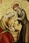 Marie et Joseph baignant Jésus (détail)